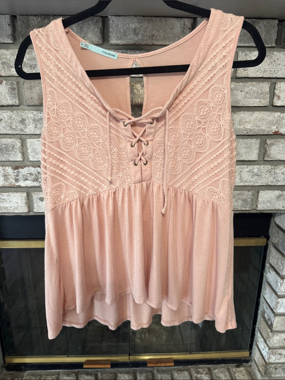 Maurices Lace-Up Crochet Tank Top - Blush